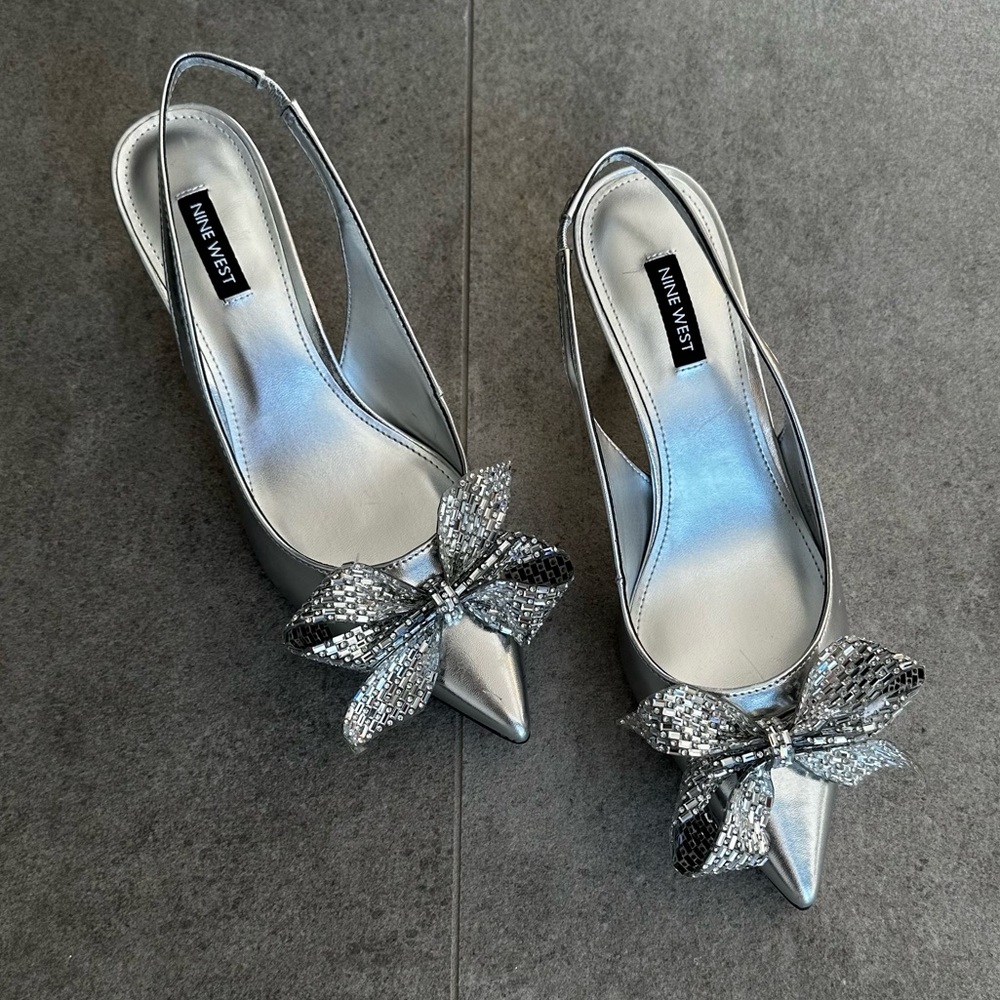 Nine West Silver Bow Slingback Heels | Rills Pump